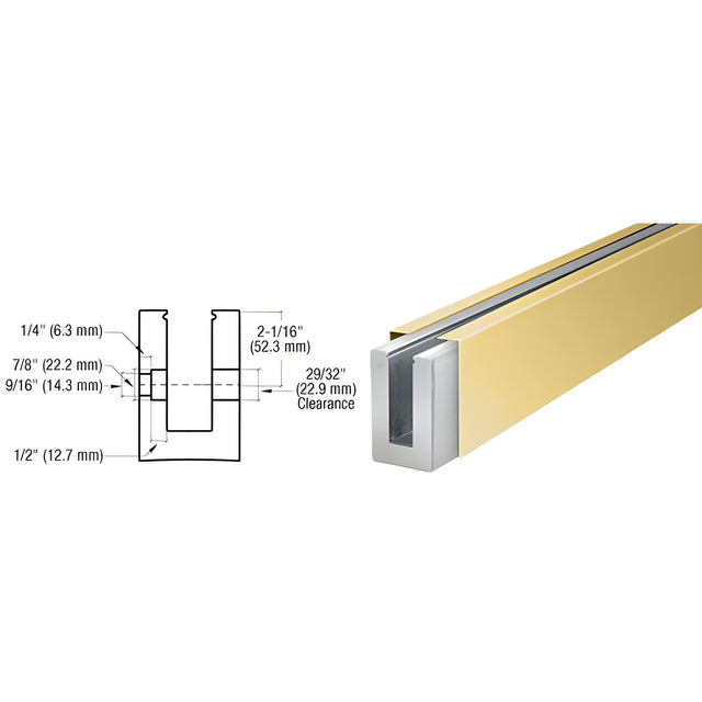 CRL B7S Series Polished Brass Custom Length Square Base Shoe Fascia Mount Drilled for 3/4" Glass