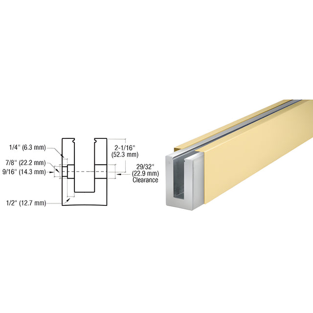 CRL B7S Series Satin Brass Custom Length Square Base Shoe Fascia Mount Drilled for 3/4" Glass