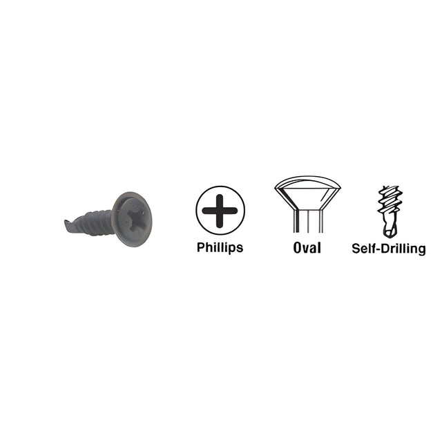 CRL Black 8 x 5/8" Oval Head Phillips Self-Drilling Screws with Flush Washers
