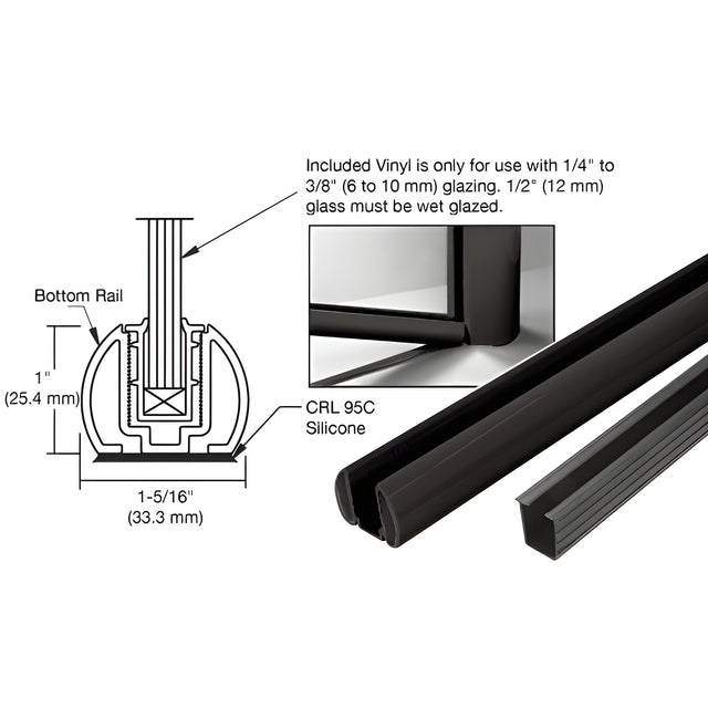 CRL Black AWS 48" Bottom Rail Kit with Rigid Glazing Vinyl