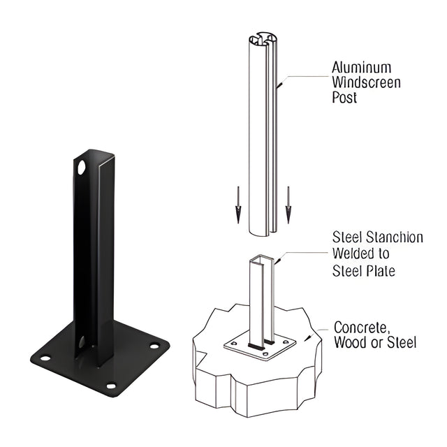CRL Black AWS Steel Stanchion for 135 Degree Rectangular Center Posts