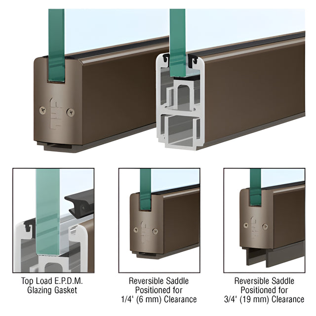 CRL Black Bronze Anodized 2-5/16" x 240" Length Low Profile Sidelite Rail With Saddle