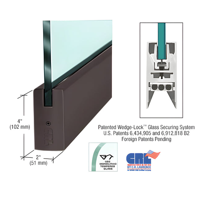 CRL Black Bronze Anodized 3/8" Glass 4" Square Door Rail Without Lock - Custom Length