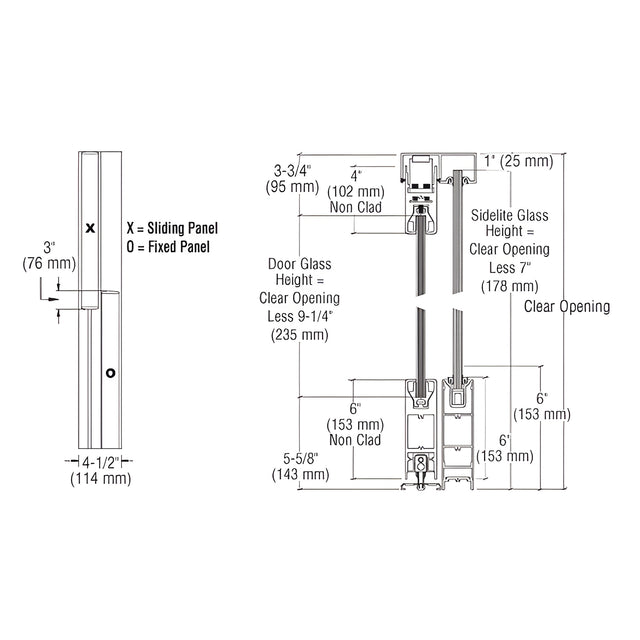 CRL Black Bronze Anodized OX/XO SSR 6" Bottom and 4" 241" Top Rail Square Sliding Door System