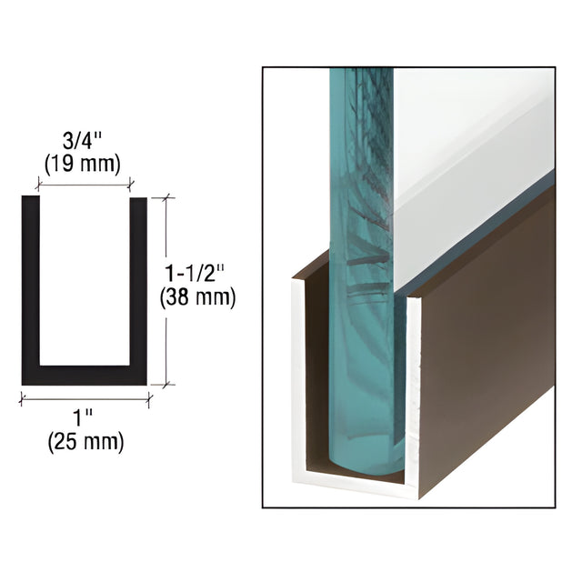 CRL Black Bronze Anodized Wet / Dry Glaze 1-1/2" Deep U-Channel 120" Stock Length