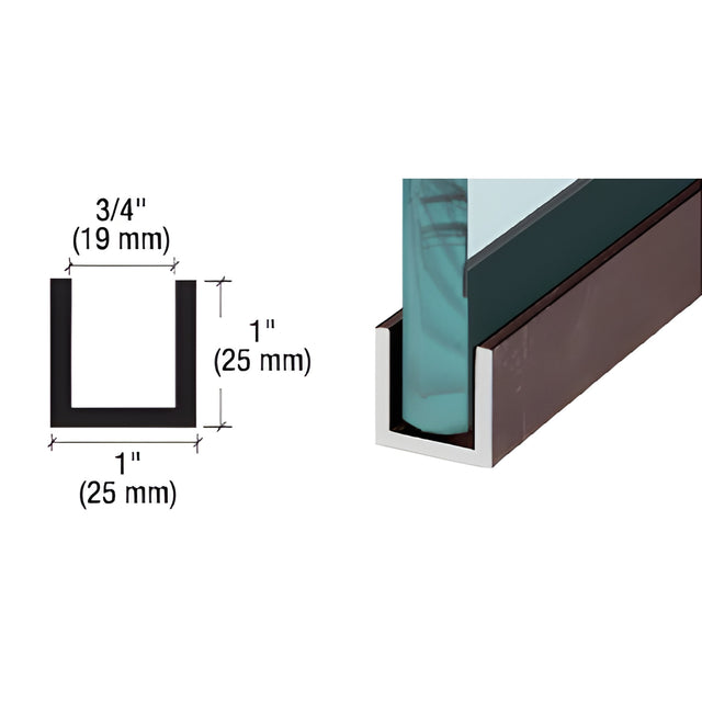 CRL Black Bronze Anodized Wet / Dry Glaze 1" Deep U-Channel 120" Stock Length