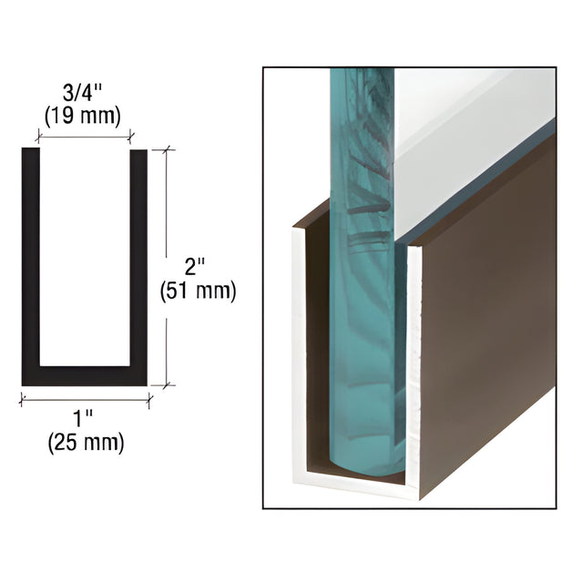 CRL Black Bronze Anodized Wet / Dry Glaze 2" Deep U-Channel Custom Length