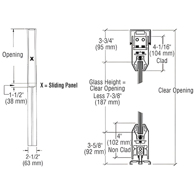 CRL Black Bronze Anodized X-/-X Format Sliding Door Entrance System - 4" Top and Bottom Tapered Rail