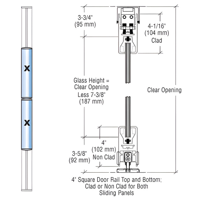 CRL Black Bronze Anodized XX Bi-Part SDR Bottom Rolling Sliding Door System