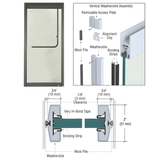 CRL Black Bronze Vertical Weatherstile Kits for 1/2" Glass Single Doors