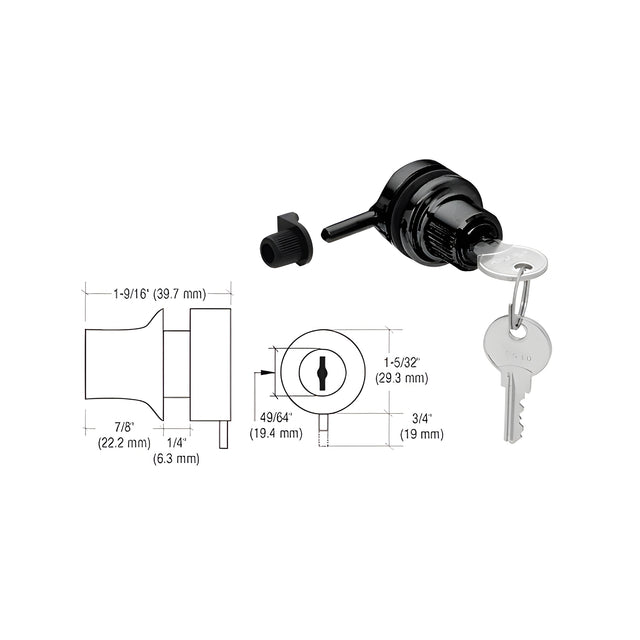 CRL Black Chrome Keyed Alike Thru-Glass Plunger Lock