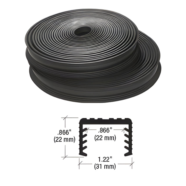 CRL Black Flexible Rubber LR20 Series Cap Rail Insert for 25.52 mm Laminated Glass - 100' (30.5 m)