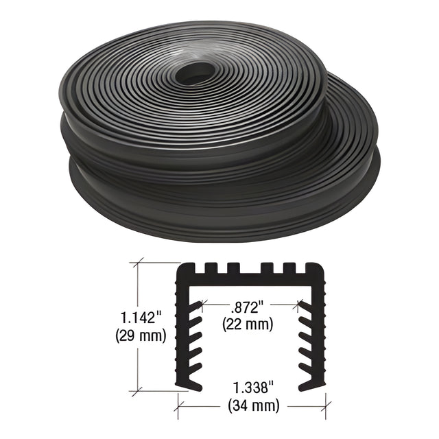 CRL Black Flexible Rubber LR25 Series Cap Rail Insert for 25.52 mm Laminated Glass - 100' (30.5 m)