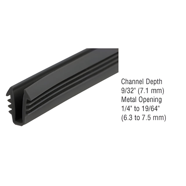 CRL Black Glazing Vinyl 9/32" Channel Depth 1/4" to 19/64" Metal Opening - 1000' Roll