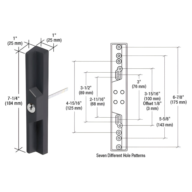CRL Black Outside Pull and Locking Unit with Multiple 7 Screw Hole Patterns