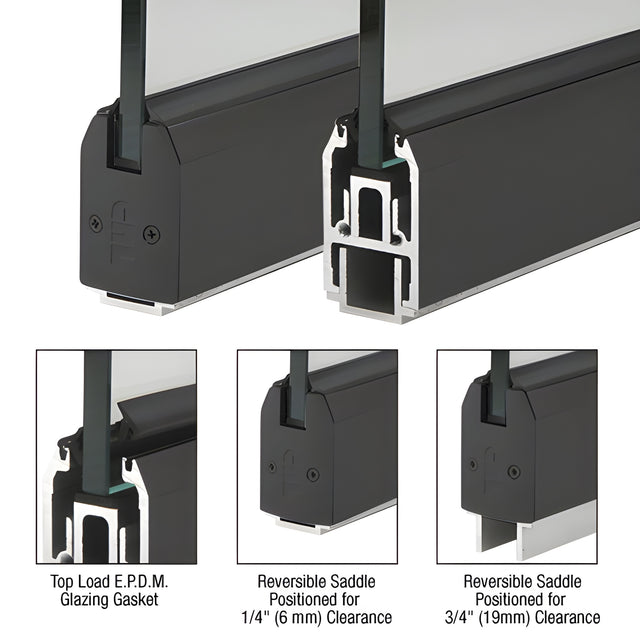 CRL Black Powder Coat 2-5/16" x 120" Length Low Profile Tapered Sidelite Rail With Saddle