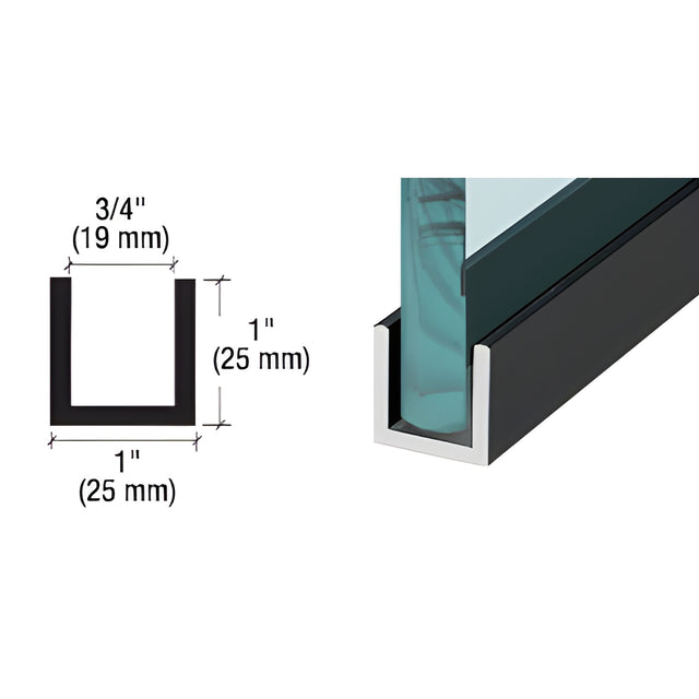 CRL Black Powder Coat Wet / Dry Glaze 1" Deep U-Channel Custom Length