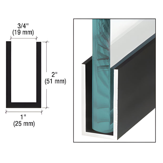CRL Black Powder Coat Wet / Dry Glaze 2" Deep U-Channel 240" Stock Length