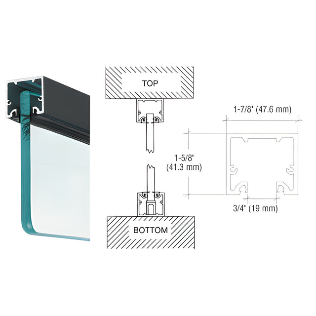 CRL Black Powder Coat Wide U-Channel With Top Load Roll-In Glazing Gasket for 3/8" and 1/2" Glass - Custom Length