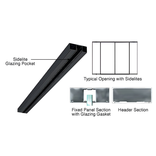 CRL Black Powder Coated 6" Header With Glazing Pocket Only Custom Length
