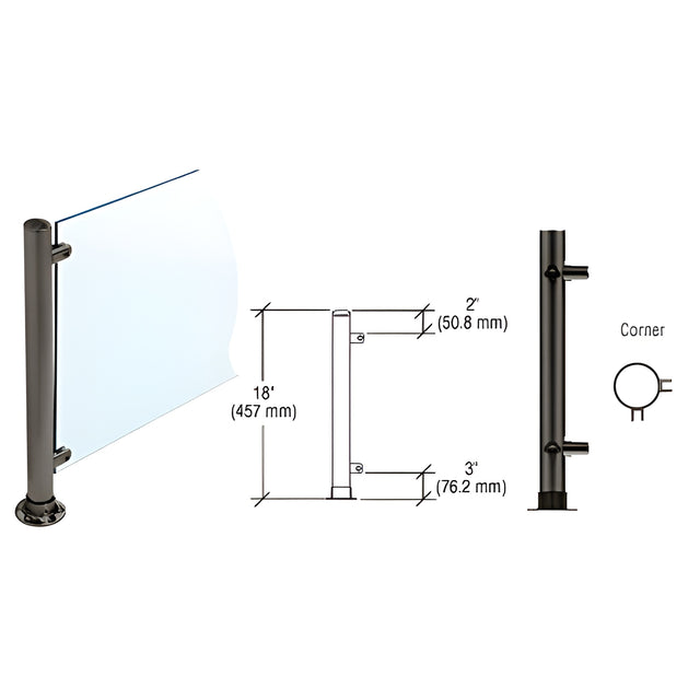 CRL Black Powder Paint 18" High 1" Round PP56 Slimline Series Straight Front Counter/Partition Corner Post