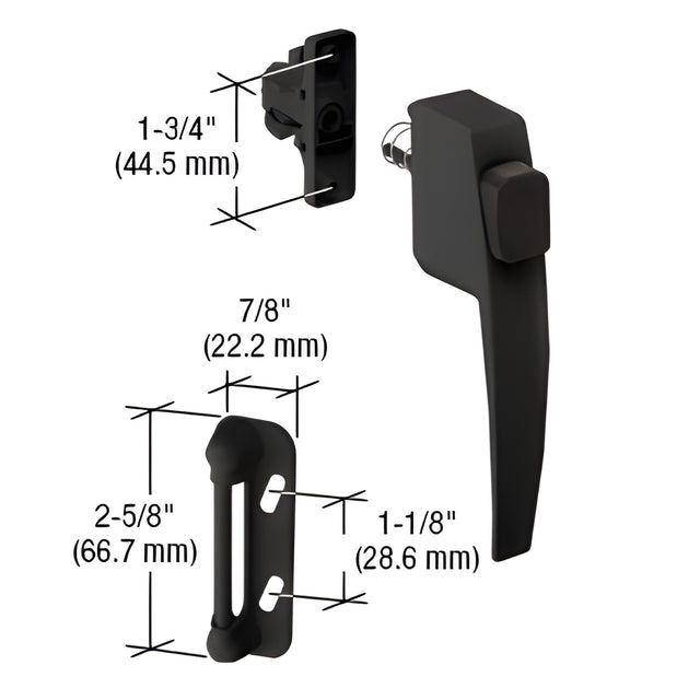 CRL Black Screen and Storm Door Push Button Latch with 1-3/4" Screw Holes