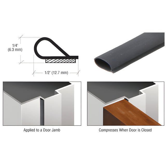 CRL Black Self-Adhesive Bulb Weatherstrip - 100' Roll