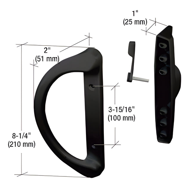 CRL Black Sliding Glass Door Handle" Center-to-Center Screw Holes