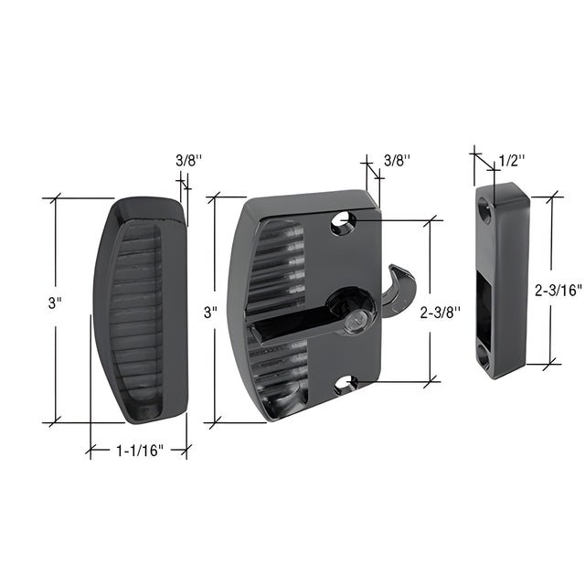 CRL Black Sliding Screen Door Latch and Pull with 2-3/8" Screw Holes