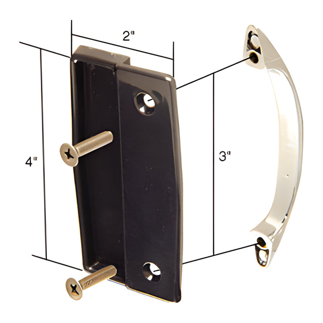 CRL Black Sliding Screen Door Plastic Inside and Chrome Outside Pull Set with 3" Screw Holes