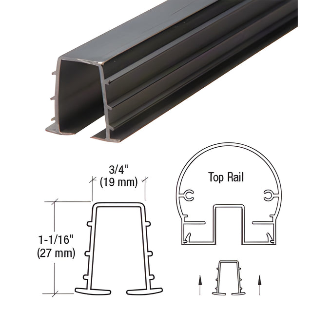 CRL Black Top Rail Glazing Vinyl for 1/4" Monolithic and 5/16" Thick Laminated Glass - 12'