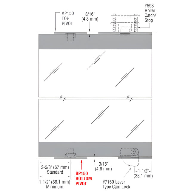 CRL-Blumcraft® BP150 Bottom Pivot Used with the 1301 Series Display Doors