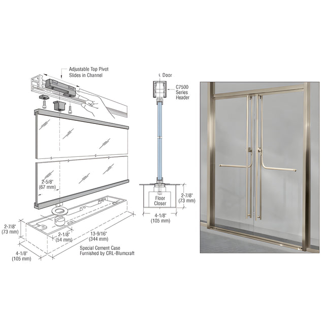 CRL-Blumcraft® Brushed Stainless 1301 Entry Door 1/2" Glass w/Fixed Closer and Standard Top Pivot - With Lock