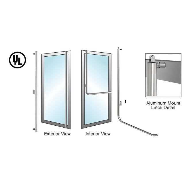 CRL-Blumcraft® Brushed Stainless Left Hand Reverse Aluminum Door Mount Retainer Plate "F" Exterior, Top Securing Panic Handle