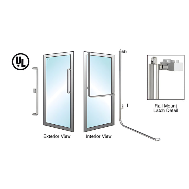 CRL-Blumcraft® Brushed Stainless Left Hand Reverse Aluminum Door Mount Retainer Plate "X" Exterior, Top Securing Panic Handle