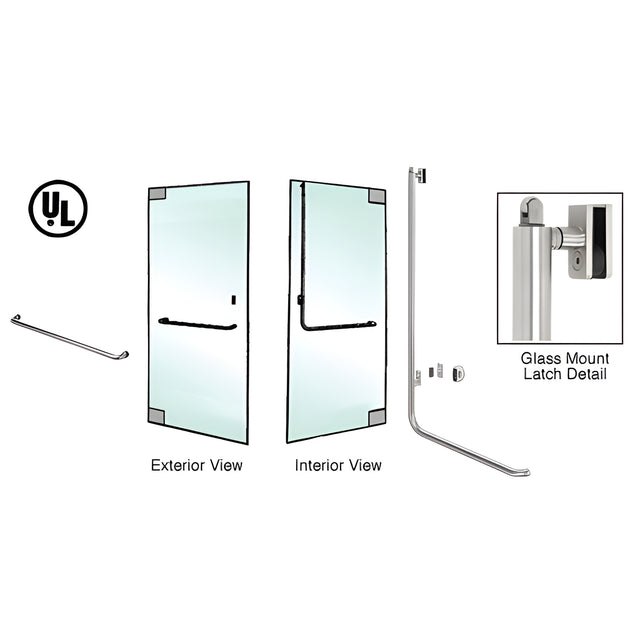 CRL-Blumcraft® Brushed Stainless Left Hand Reverse Glass Mount Keyed Access "A" Exterior, Top Securing Panic Handle for 3/4" Glass