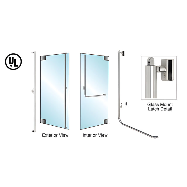 CRL-Blumcraft® Brushed Stainless Left Hand Reverse Glass Mount Keyed Access 'F' Exterior, Top Securing Panic Handle for 5/8" Glass