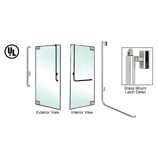 CRL-Blumcraft® Brushed Stainless Left Hand Reverse Glass Mount Keyed Access "J" Exterior, Top Securing Panic Handle