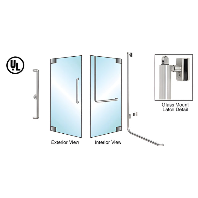 CRL-Blumcraft® Brushed Stainless Left Hand Reverse Glass Mount with Keyed Lock "X" Exterior, Top Securing Panic Handle