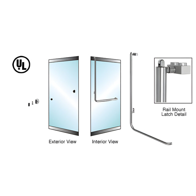 CRL-Blumcraft® Brushed Stainless Left Hand Reverse Low Profile Mount Keyed Access "Z" Exterior, Top Securing Panic Handle