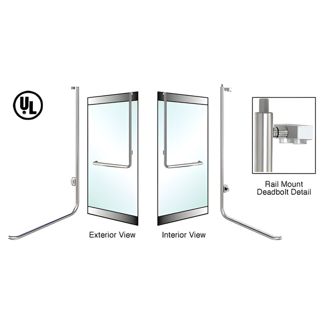 CRL-Blumcraft® Brushed Stainless Left Hand Reverse Rail Mount Cylinder Outside, Thumbturn Inside "D" Exterior Top Securing Deadbolt Handle for 3/4" Glass