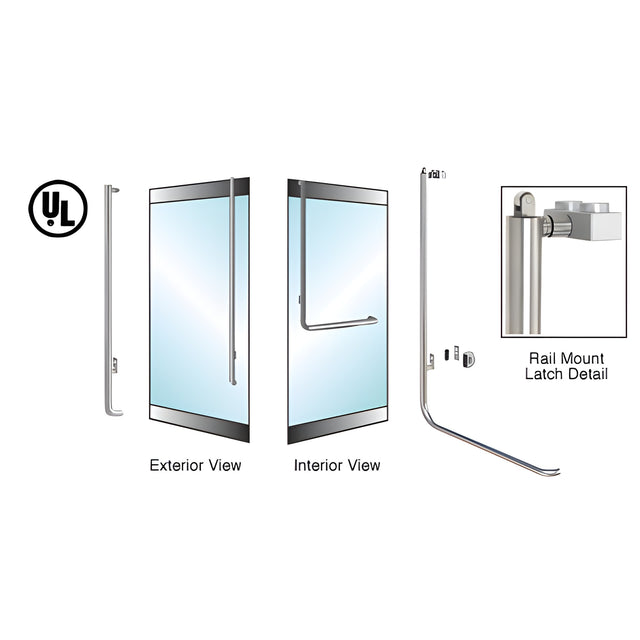 CRL-Blumcraft® Brushed Stainless Left Hand Reverse Rail Mount Keyed Access 'L' Exterior, Top Securing Panic Handle