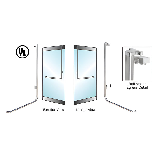 CRL-Blumcraft® Brushed Stainless Left Hand Reverse Rail Mount No Cylinder "D" Exterior Top Securing Electronic Egress Control Handle