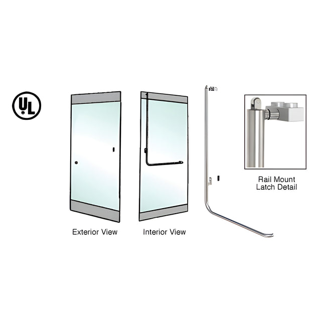 CRL-Blumcraft® Brushed Stainless Left Hand Reverse Rail Mount Retainer Plate "Z" Exterior, Top Securing Panic Handle