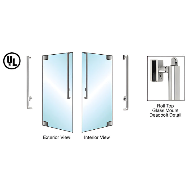 CRL-Blumcraft® Brushed Stainless Left Hand Reverse Roll Top Glass Mount Cylinder/Thumbturn "J" Exterior Top Securing Deadbolt Handle