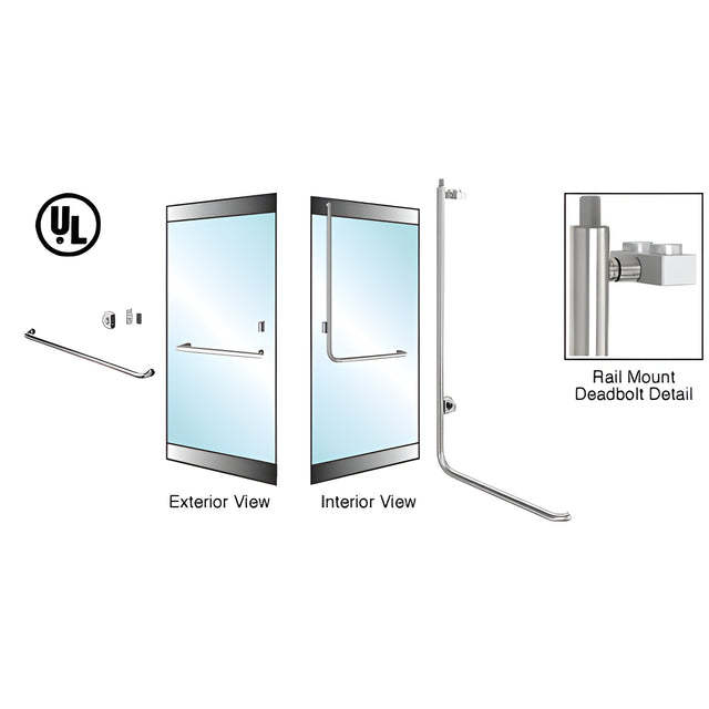 CRL-Blumcraft® Brushed Stainless Left Hand Reverse Roll Top Rail Mount Cylinder/Thumbturn "A" Exterior Top Securing Deadbolt Handle for 3/4" Glass