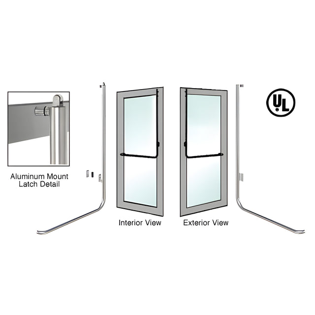 CRL-Blumcraft® Brushed Stainless Right Hand Reverse Aluminum Door Mount No Cylinder "D" Exterior, Top Securing Panic Handle