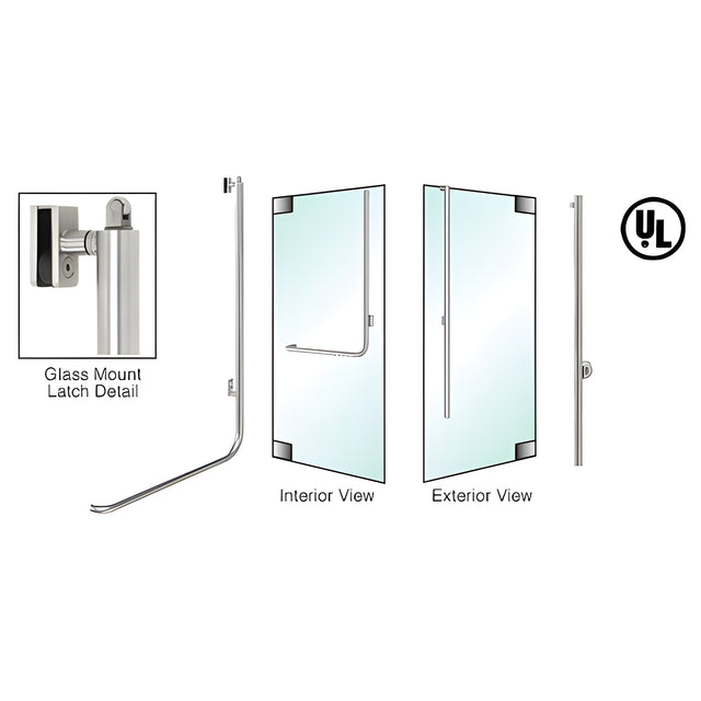 CRL-Blumcraft® Brushed Stainless Right Hand Reverse Glass Mount Retainer Plate "LS" Exterior, Top Securing Panic Handle