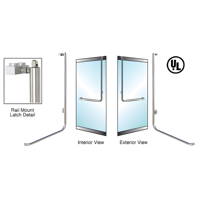 CRL-Blumcraft® Brushed Stainless Right Hand Reverse Low Profile Mount Keyed Access "D" Exterior, Top Securing Panic Handle