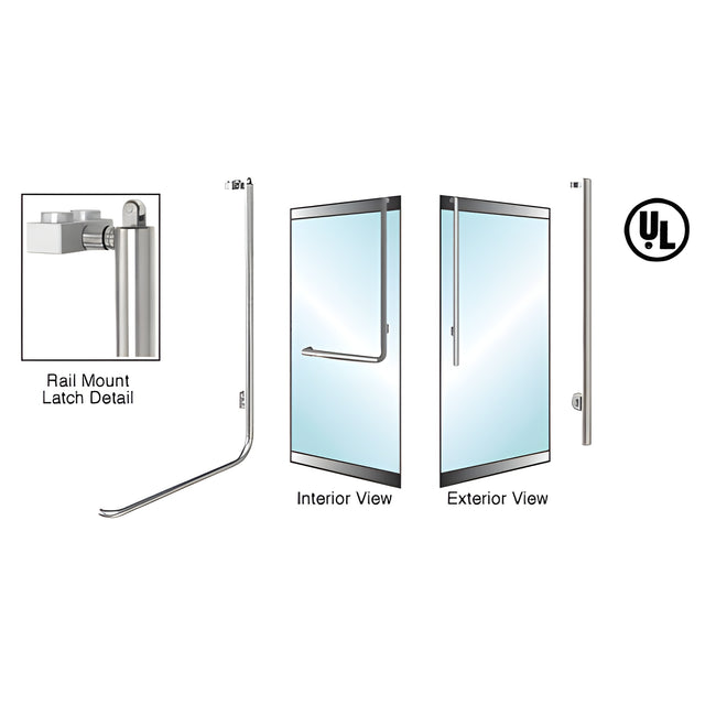 CRL-Blumcraft® Brushed Stainless Right Hand Reverse Low Profile Mount Keyed Access "JS" Exterior Top Securing Panic Handle